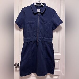 J Crew utility dress blue size 6 chambray zipper front elastic waist